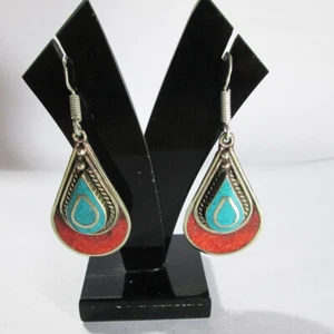 Pendientes Joyería Étnica Tibetana Turquesa Coral Piedras Naturales Pendientes Luz - Imagen 1 de 5