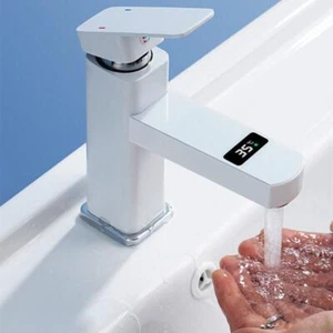 Touch LED Digital Temperature Display Basin Faucet Hot Cold Mixer Non-Electric - Picture 1 of 15