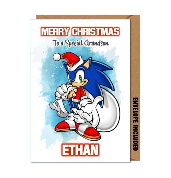 WACKY CARDS Personalised Sonic Christmas Card Son Grandson Nephew Brother Cousin A12