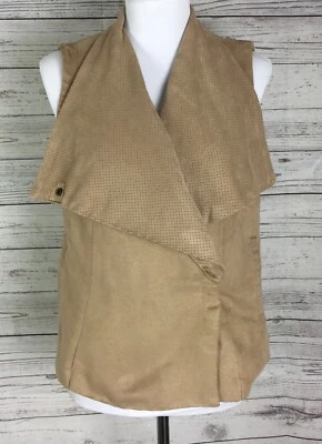 Kut from the Kloth Vest Size M Sandy Beige Faux Suede Draped Snap Front - Image 1 of 4