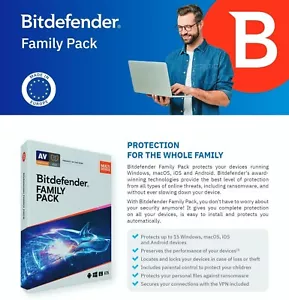Bitdefender Family Pack - 3 Years 15 Devices + FREE Daily VPN - Picture 1 of 7