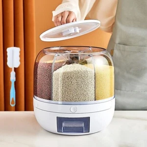 Rice Dispenser Rotating 6 Grid Dry Food Cereal Grain Storage Bucket Household - Picture 1 of 6