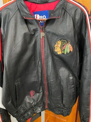 Vintage Pro Player Chicago Blackhawks Leather Jacket Large L NHL 1990s Cover