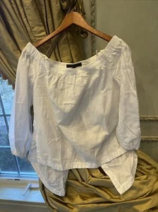 BCBG MAXAZRIA Blouse XS Daniela Off The Shoulder White Split Back High Low Pleat - Picture 1 of 9