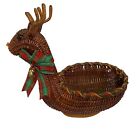 Vintage Reindeer Woven Wicker Basket Christmas Holiday With Flaw