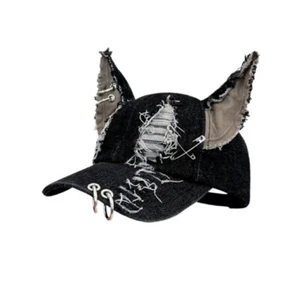 Sombrero con oreja de perro rasgado de primavera para adultos serie oscura sombrero de béisbol hiphop sombrero de baile - Imagen 1 de 8