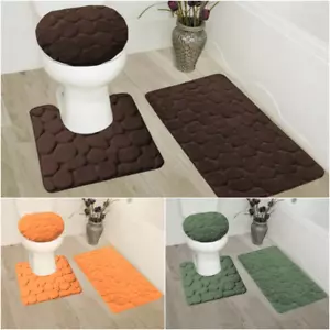 NEW 3PC SET BATH MAT RUGS LID COVER SUPER SOFT MEMORY FOAM CUSHION COMFORT ROCK - Picture 1 of 18