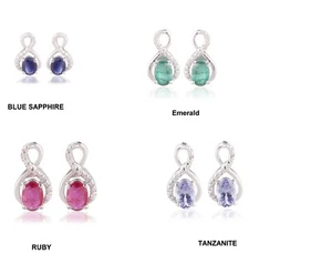 925 Sterling Silver Ruby,Sapphire,Emerald,Tanzanite Floral Women Stud Earrings - Picture 1 of 9