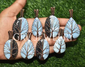 Blue Owyhee Opal Gemstone Tree of Life Copper Wire Wrap Handmade Pendant WRP-13 - Picture 1 of 5