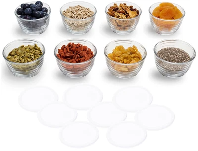 Juego de 8 cuencos de vidrio con tapas, preparación de comidas y almacenamiento de sobras, apto para lavavajillas Foto 1 de 4