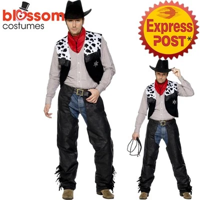 CA401 Hombres Vaquero Clásico Cuero Chaps Salvaje Oeste Oeste Elegante Disfraz Cinturón Foto 1 de 4