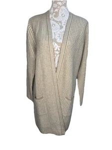 Fortune + Ivy vorne offen Waffelmuster Strick Cardigan Größe XL beige Staubtuch Boho - Bild 1 von 9