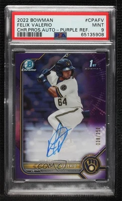 2022 Bowman Chrome Prospect Purple Refractor /250 Felix Valerio PSA 9 MINT Auto - Image 1 of 2