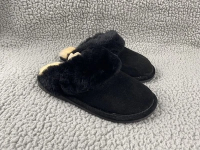 OLD FRIEND Women's Scuff Slippers Suede Sheepskin Lining Size 5-6 Black NWOB - Image 1 of 4