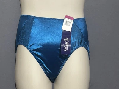 Y2K Vanity Fair Brief Panty Sz Large Blue Stretch Satin High Rise - Image 1 of 4