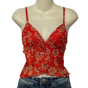 Red Floral Y2K Ruched Cami Top Women’s M – Adjustable Straps Festival Shein - Picture 1 of 6
