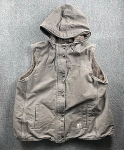 Carhartt Duck Canvas Hooded Vest Sherpa gefüttert Damen 2XL grau Hoodie Jacke - Bild 1 von 8