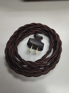 8' Brown Chocolate Braided Cloth Covered Wire & Plug, Vintage Style Lamp Cord - Picture 1 of 3