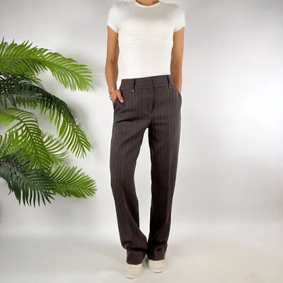 Pantalones de vestir chinos vintage para mujer Y2K marrón a rayas hadas grunge academia / 4 Foto 1 de 4