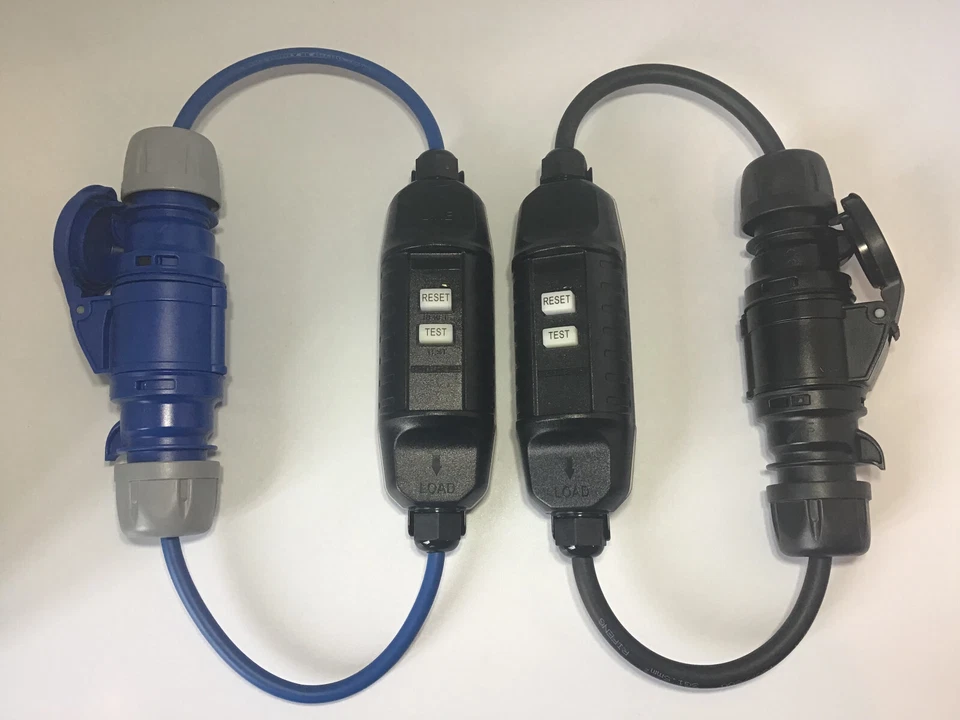 16Amp Plug to 16a Socket with Inline RCD 13a 300mm tails Blue/Black versions - Image 1 of 4