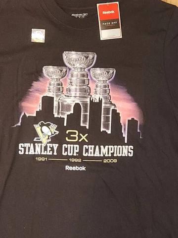 Reebok Pittsburgh Penguins 2009 Stanley Cup 3X Champion Black T-Shirt Size M NWT Cover
