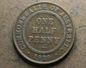 * 1929 HALFPENNY NICE EXAMPLE PREDECIMAL BROWN WORN #ACE11 - Picture 1 of 8