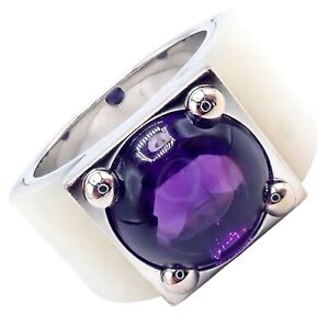 Rare! Authentic Van Cleef & Arpels 18k White Gold Amethyst Mother of Pearl Ring