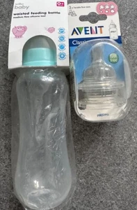 Wilko Baby Bottle and 2 Avent Variable Flow Teats - Picture 1 of 1