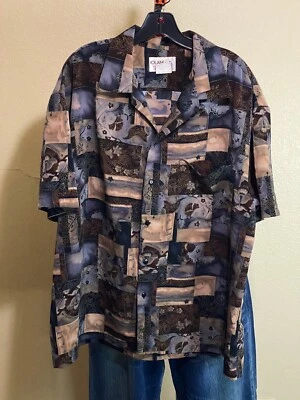 Iolani Made Hawaii VTG Print Pocket Poly SHORT SLEEVE BUTTON UP SHIRT Large L  - Image 1 of 4