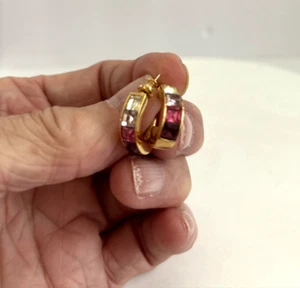 Givenchy Goldtone Half hoop pierced earrings pink and purple crystals - Picture 1 of 5