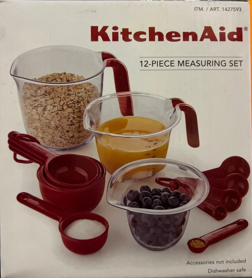 New Kitchenaid 12 Piece Measuring Cups/Spoons & Silicone Baking Mat Set NIB Red - Image 1 of 3