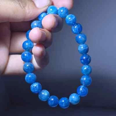 Natural Apatite Bracelet Blue Gemstone Stretch Bracelet Healing Crystal 7mm - Image 1 of 4