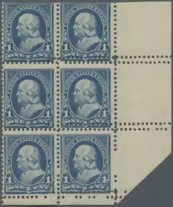 Scott 264, 1c 1895, NH bot right corner vertical block (6), double horizon perfs - Picture 1 of 2