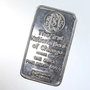Vintage First National Bank Of Chicago 1oz 999 Fine Silver Bar CHI Essayuer - Picture 1 of 2