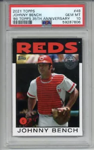 2021 TOPPS '86 TOPPS 35th ANNIVERSARY #49 JOHNNY BENCH CARD REDS PSA 10 POP 2 - Picture 1 of 2