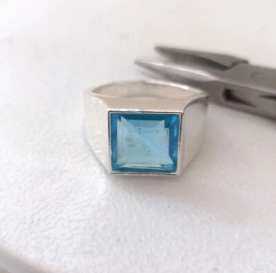 Blue Topaz Men's Ring 925 Sterling Silver Band Handmade Jewelry All Size  AK36 - Image 1 of 4