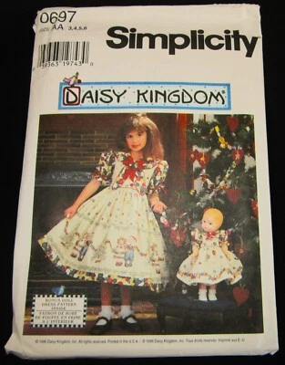 Vtg 1996 Simplicity #0697 DAISY KINGDOM Child & Doll Dress Pattern Sz 3-6 UNCUT - Image 1 of 4