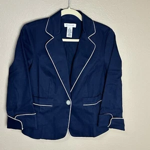 Isaac Mizrahi Target Navy Blue Cotton Blazer Woman Size Medium Nautical Jacket - Picture 1 of 8
