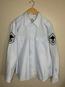 DSCP Wings Collection Mens Blue Button Up Shirt Master Sergeant Patch 17.5 X 37 - Picture 1 of 8