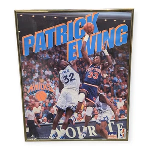 VINTAGE 1993 Patrick Ewing Poster on Shaquille O'Neal - Framed w/ NBA Logo - Picture 1 of 5