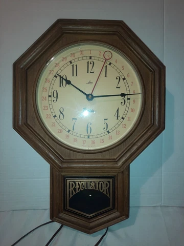 Vintage Regulator Robertshaw Lux Calender Wall Clock 18"×12.5" Works Chimes Cover