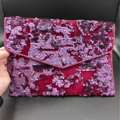 A New Day Clutch Womens Evening Purse Sequin Crushed Red Velvet Whimsygoth Fairy - Image 1 of 4