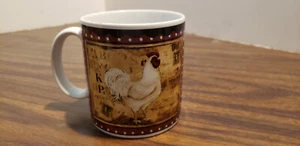 Sakura Mug Retro Rooster White Rooster on Burgandy 10 oz. Kimberly Poloson - Picture 1 of 4