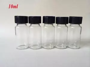 5 piezas Vial 10ml Bonitas Botellas de Vidrio Transparente y Tapa de Plástico Negro Alta Calidad - Imagen 1 de 3