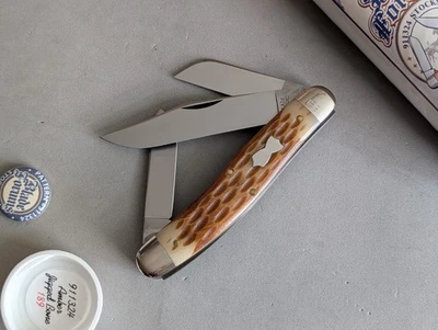 GEC Great Eastern Cutlery #91 Tidioute Blade Forums Stockman ámbar hueso jigged Foto 1 de 4