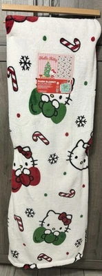 Nuevo Hello Kitty Arcos Rojos y Verdes Blanco Navidad Peluche 60" x 90" Manta Foto 1 de 4