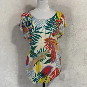 C & C California 100% Linen Slub Knit Top Size XL Floral Print Boho Tropical - Picture 1 of 13