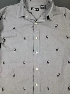 Chaps Button Down Shirt Polo Men's Med M Dark Gray Deer Buck Silhouette - Picture 1 of 9