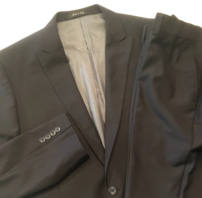 TIGLIO LUXE Black Super 150's Merino Wool Suit 44L Italian Tufo Slim Fit EUC - Image 1 of 4