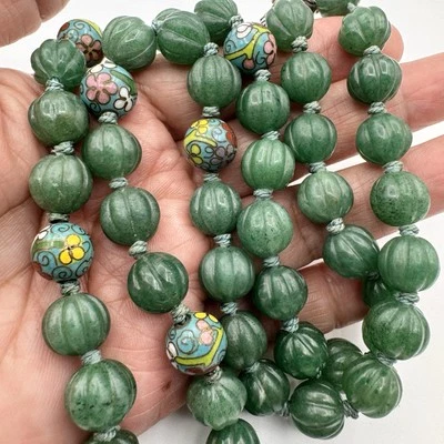 Auténtico collar de cuentas anudadas a mano de jade verde plata exportación china Foto 1 de 4